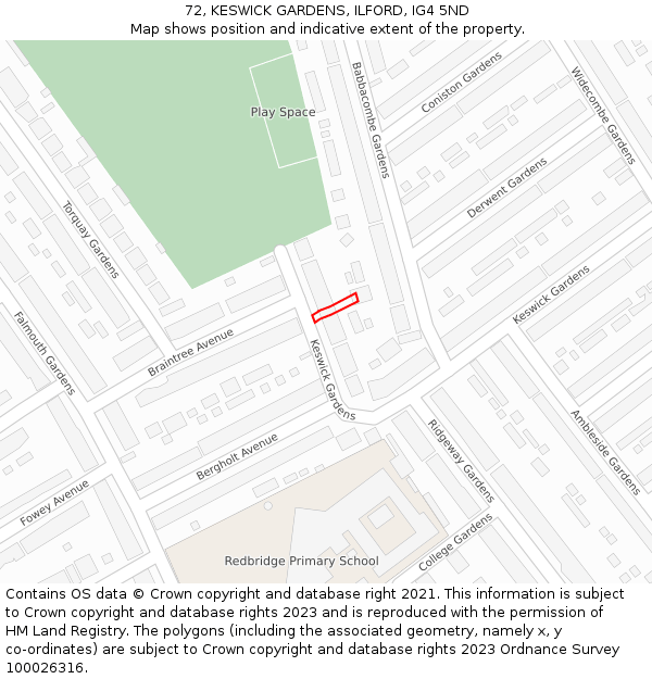 72, KESWICK GARDENS, ILFORD, IG4 5ND: Location map and indicative extent of plot