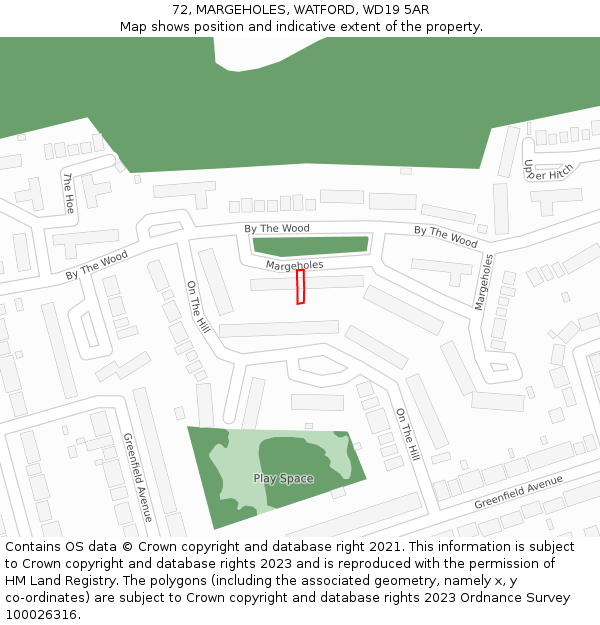 72, MARGEHOLES, WATFORD, WD19 5AR: Location map and indicative extent of plot