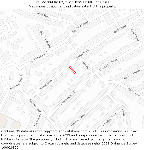 72, MOFFAT ROAD, THORNTON HEATH, CR7 8PU: Location map and indicative extent of plot