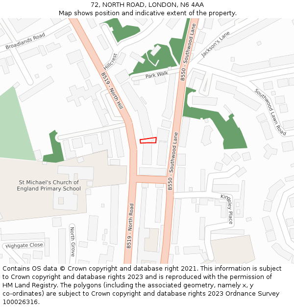 72, NORTH ROAD, LONDON, N6 4AA: Location map and indicative extent of plot