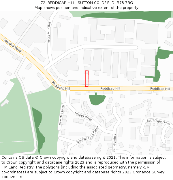 72, REDDICAP HILL, SUTTON COLDFIELD, B75 7BG: Location map and indicative extent of plot