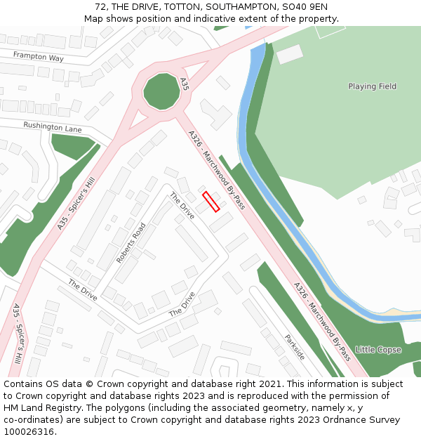 72, THE DRIVE, TOTTON, SOUTHAMPTON, SO40 9EN: Location map and indicative extent of plot