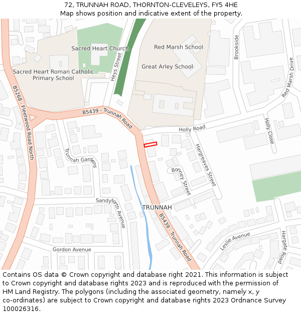 72, TRUNNAH ROAD, THORNTON-CLEVELEYS, FY5 4HE: Location map and indicative extent of plot