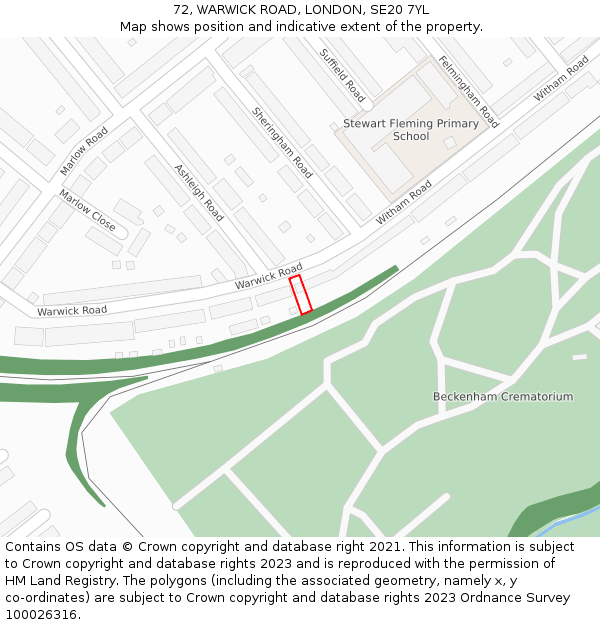 72, WARWICK ROAD, LONDON, SE20 7YL: Location map and indicative extent of plot
