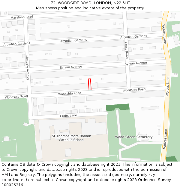 72, WOODSIDE ROAD, LONDON, N22 5HT: Location map and indicative extent of plot