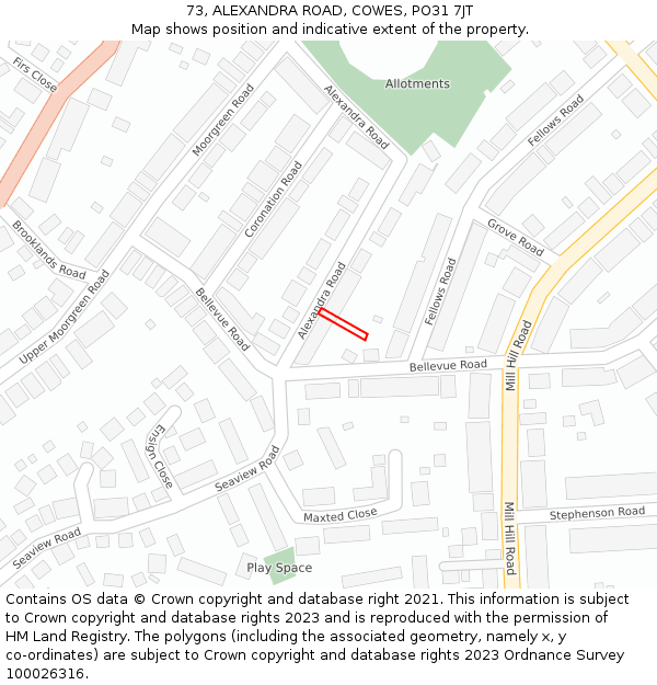 73, ALEXANDRA ROAD, COWES, PO31 7JT: Location map and indicative extent of plot