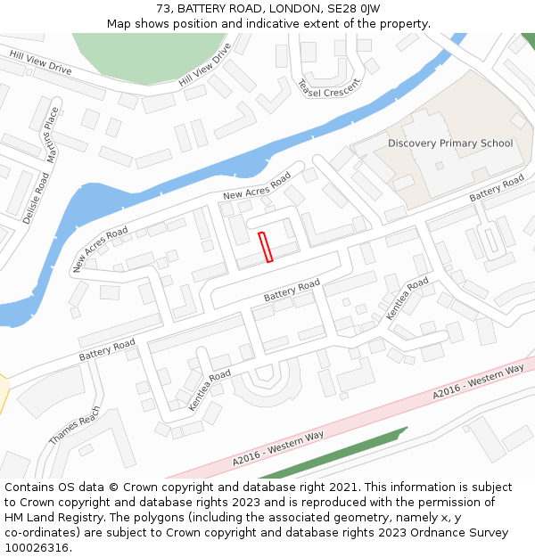 73, BATTERY ROAD, LONDON, SE28 0JW: Location map and indicative extent of plot