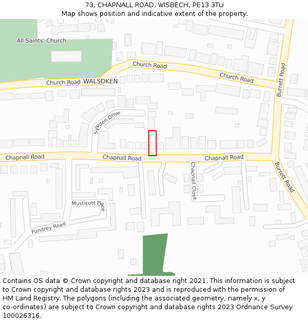 73, CHAPNALL ROAD, WISBECH, PE13 3TU: Location map and indicative extent of plot