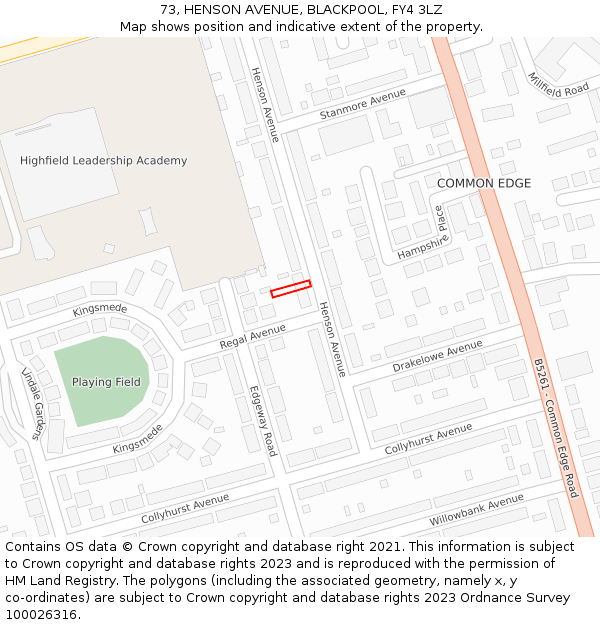 73, HENSON AVENUE, BLACKPOOL, FY4 3LZ: Location map and indicative extent of plot