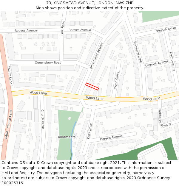 73, KINGSMEAD AVENUE, LONDON, NW9 7NP: Location map and indicative extent of plot