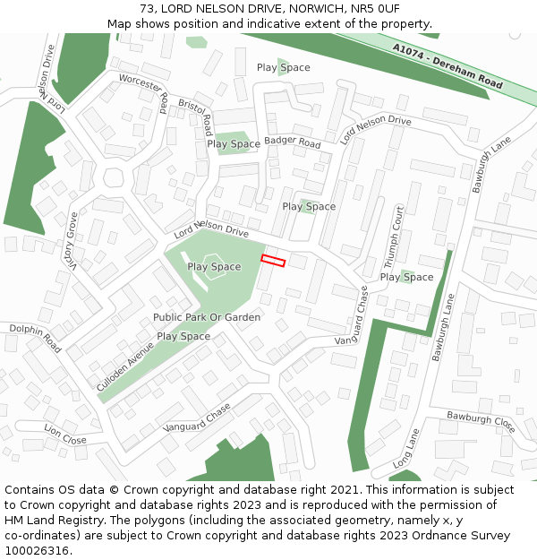 73, LORD NELSON DRIVE, NORWICH, NR5 0UF: Location map and indicative extent of plot