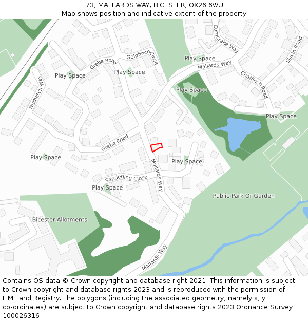73, MALLARDS WAY, BICESTER, OX26 6WU: Location map and indicative extent of plot
