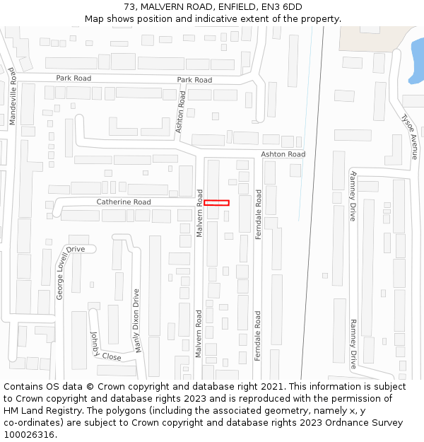 73, MALVERN ROAD, ENFIELD, EN3 6DD: Location map and indicative extent of plot