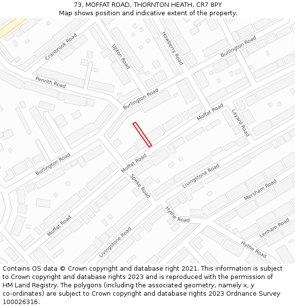 73, MOFFAT ROAD, THORNTON HEATH, CR7 8PY: Location map and indicative extent of plot