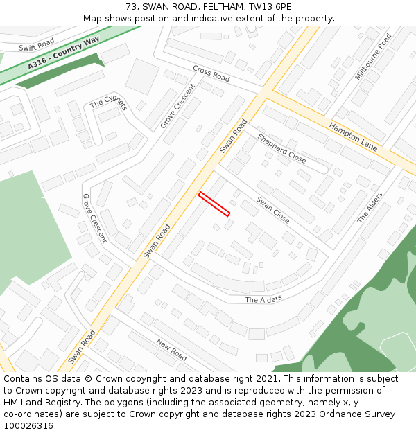 73, SWAN ROAD, FELTHAM, TW13 6PE: Location map and indicative extent of plot