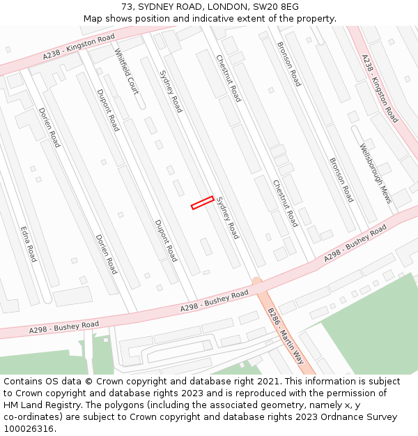 73, SYDNEY ROAD, LONDON, SW20 8EG: Location map and indicative extent of plot