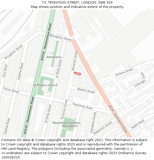73, TENNYSON STREET, LONDON, SW8 3SX: Location map and indicative extent of plot
