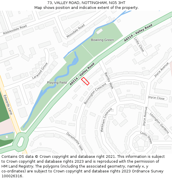 73, VALLEY ROAD, NOTTINGHAM, NG5 3HT: Location map and indicative extent of plot