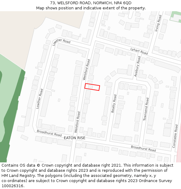 73, WELSFORD ROAD, NORWICH, NR4 6QD: Location map and indicative extent of plot