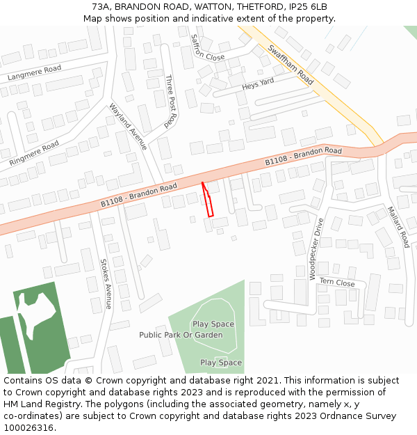 73A, BRANDON ROAD, WATTON, THETFORD, IP25 6LB: Location map and indicative extent of plot