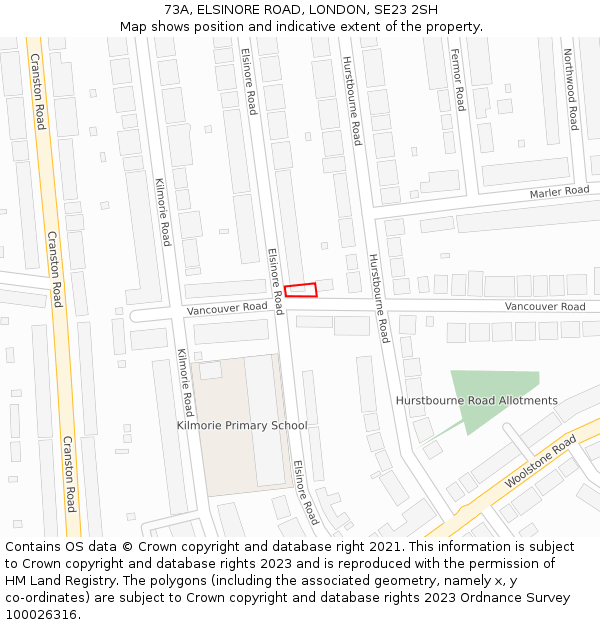 73A, ELSINORE ROAD, LONDON, SE23 2SH: Location map and indicative extent of plot