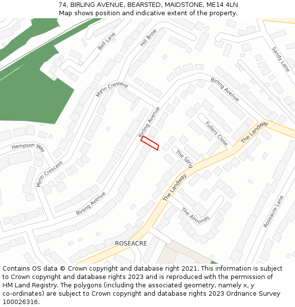 74, BIRLING AVENUE, BEARSTED, MAIDSTONE, ME14 4LN: Location map and indicative extent of plot