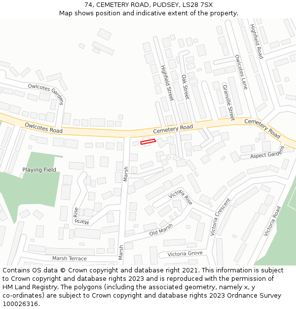 74, CEMETERY ROAD, PUDSEY, LS28 7SX: Location map and indicative extent of plot