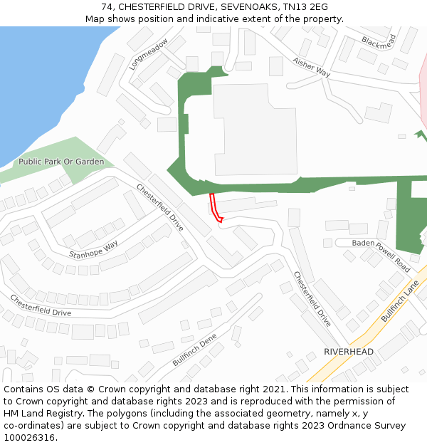74, CHESTERFIELD DRIVE, SEVENOAKS, TN13 2EG: Location map and indicative extent of plot