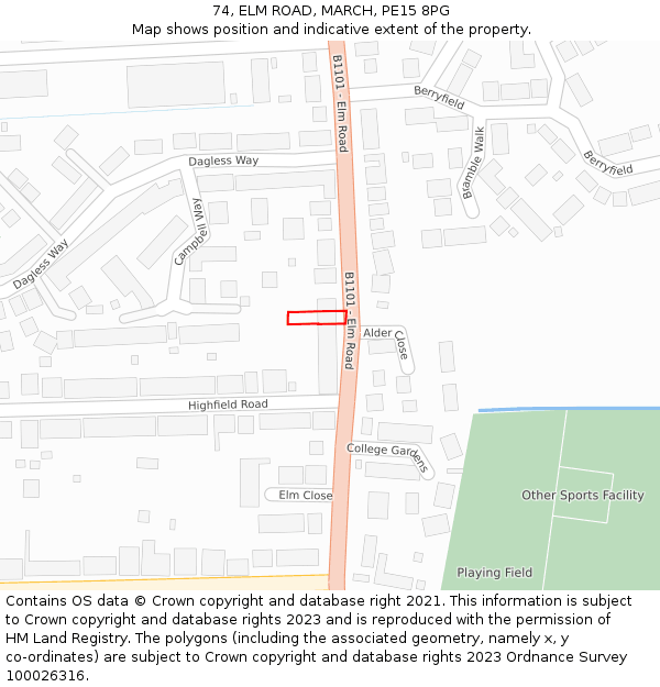 74, ELM ROAD, MARCH, PE15 8PG: Location map and indicative extent of plot