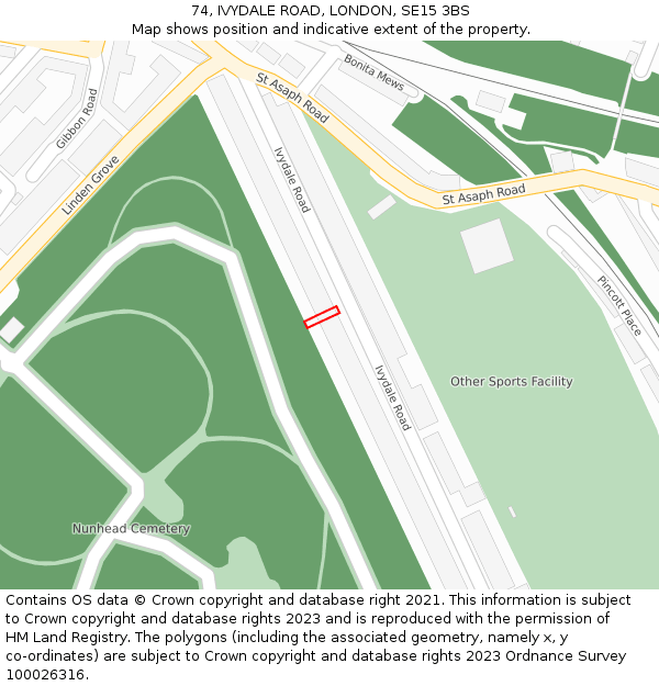 74, IVYDALE ROAD, LONDON, SE15 3BS: Location map and indicative extent of plot