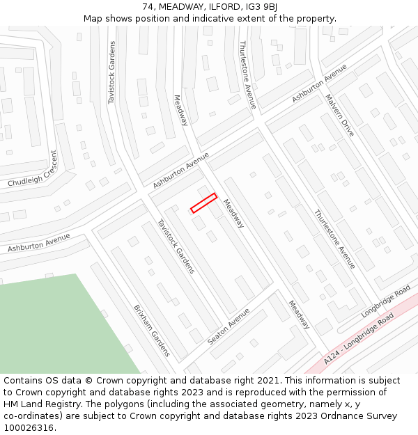 74, MEADWAY, ILFORD, IG3 9BJ: Location map and indicative extent of plot