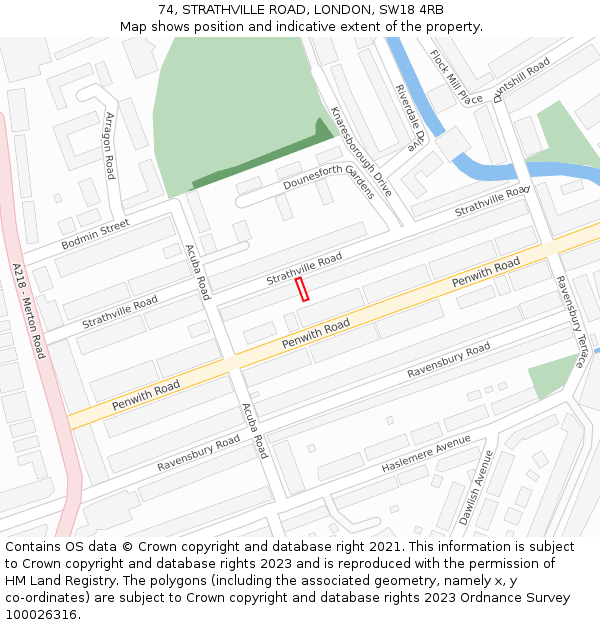 74, STRATHVILLE ROAD, LONDON, SW18 4RB: Location map and indicative extent of plot