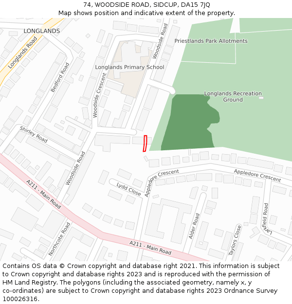 74, WOODSIDE ROAD, SIDCUP, DA15 7JQ: Location map and indicative extent of plot