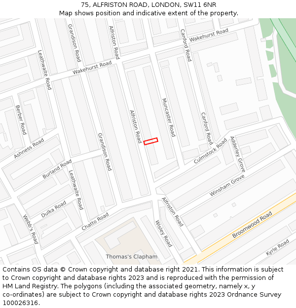 75, ALFRISTON ROAD, LONDON, SW11 6NR: Location map and indicative extent of plot