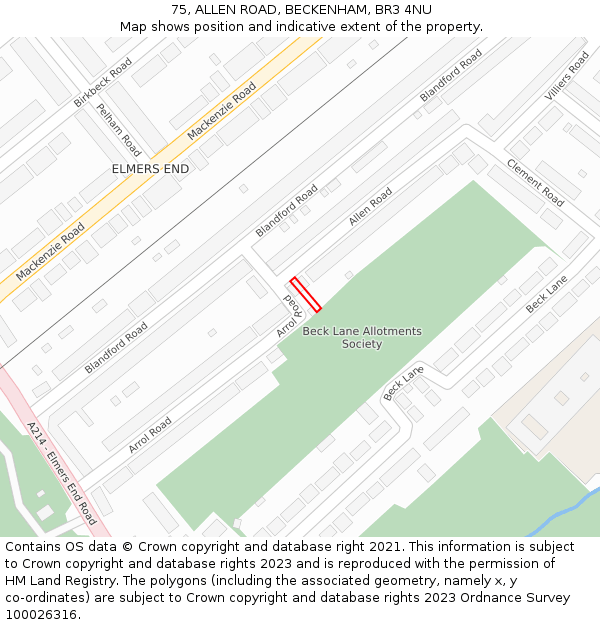 75, ALLEN ROAD, BECKENHAM, BR3 4NU: Location map and indicative extent of plot