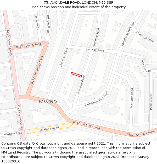 75, AVONDALE ROAD, LONDON, N15 3SR: Location map and indicative extent of plot