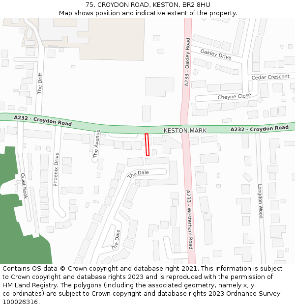 75, CROYDON ROAD, KESTON, BR2 8HU: Location map and indicative extent of plot