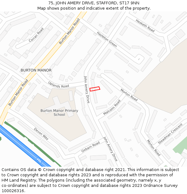 75, JOHN AMERY DRIVE, STAFFORD, ST17 9NN: Location map and indicative extent of plot