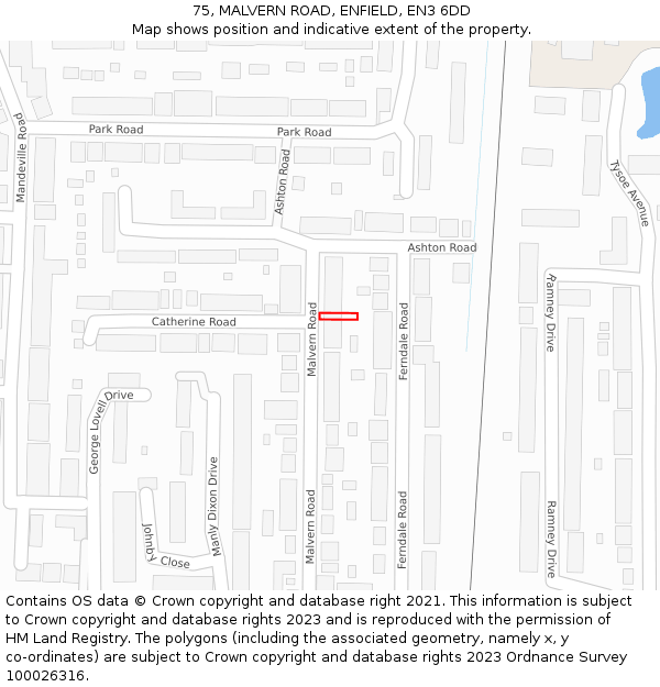 75, MALVERN ROAD, ENFIELD, EN3 6DD: Location map and indicative extent of plot