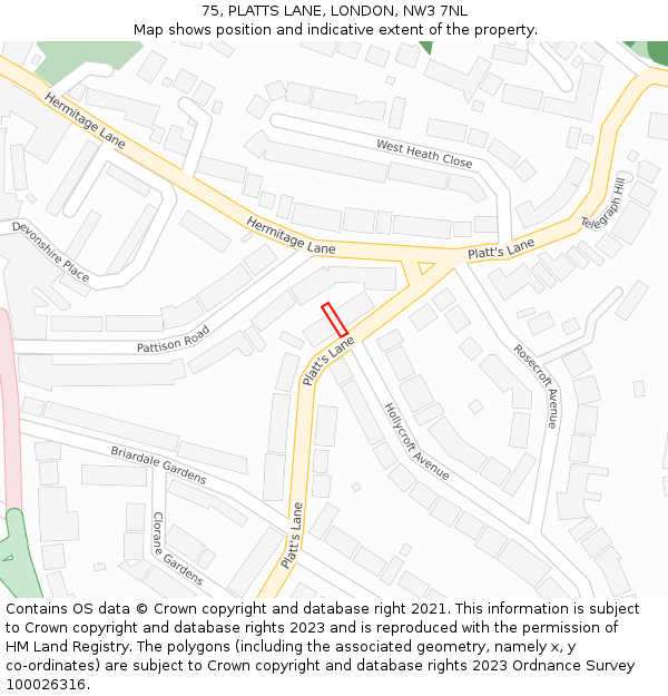 75, PLATTS LANE, LONDON, NW3 7NL: Location map and indicative extent of plot