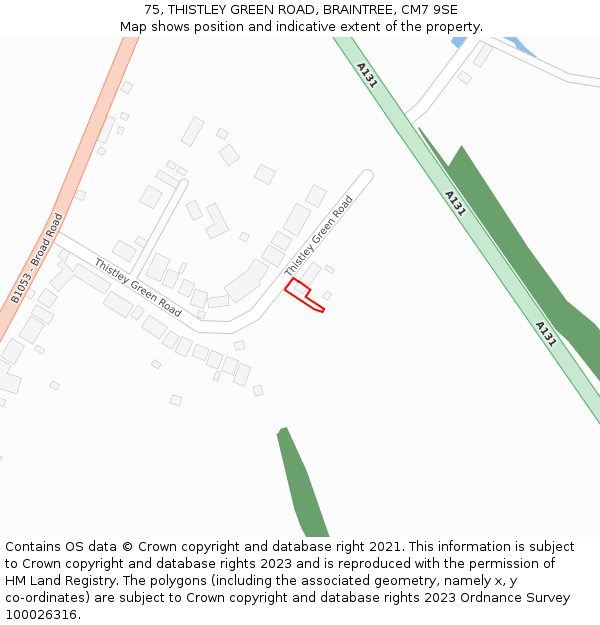 75, THISTLEY GREEN ROAD, BRAINTREE, CM7 9SE: Location map and indicative extent of plot