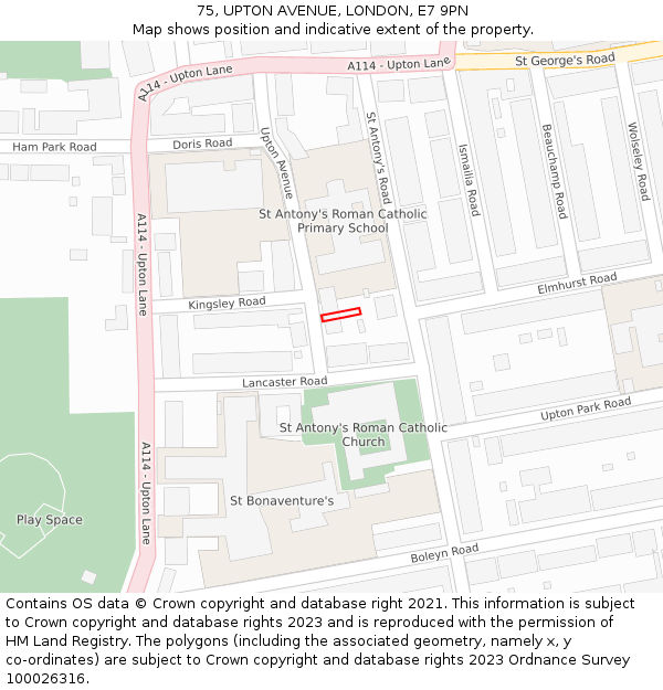 75, UPTON AVENUE, LONDON, E7 9PN: Location map and indicative extent of plot