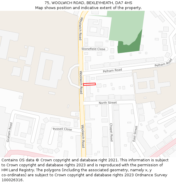75, WOOLWICH ROAD, BEXLEYHEATH, DA7 4HS: Location map and indicative extent of plot