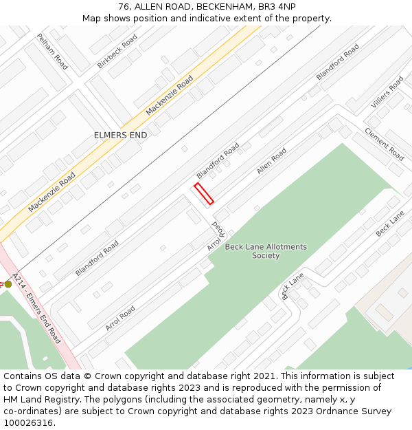 76, ALLEN ROAD, BECKENHAM, BR3 4NP: Location map and indicative extent of plot