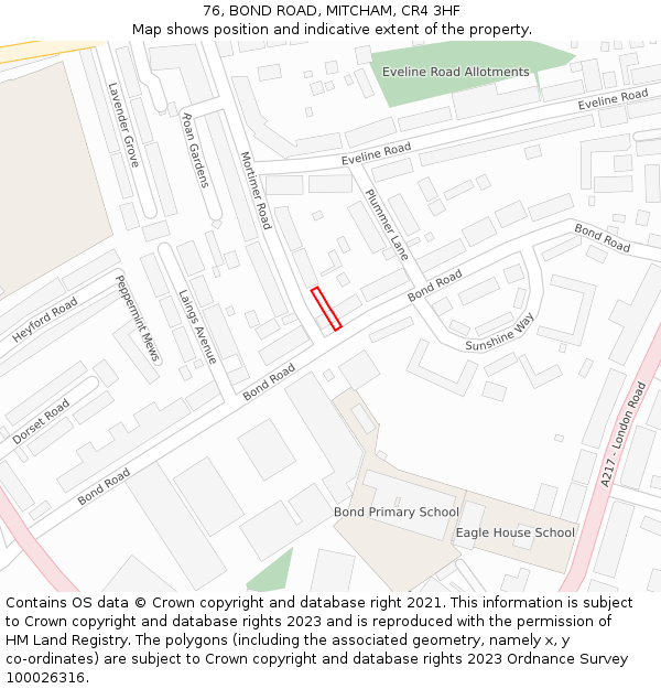 76, BOND ROAD, MITCHAM, CR4 3HF: Location map and indicative extent of plot