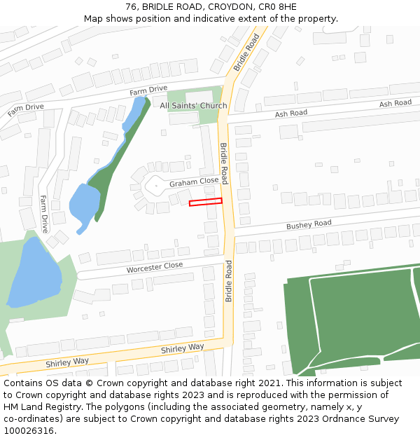 76, BRIDLE ROAD, CROYDON, CR0 8HE: Location map and indicative extent of plot
