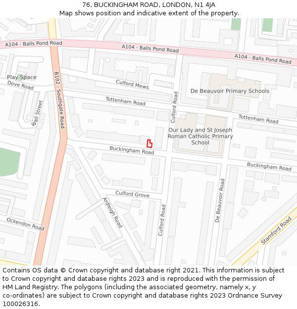 76, BUCKINGHAM ROAD, LONDON, N1 4JA: Location map and indicative extent of plot