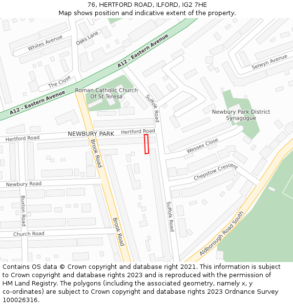 76, HERTFORD ROAD, ILFORD, IG2 7HE: Location map and indicative extent of plot