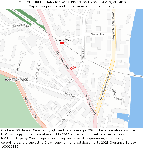 76, HIGH STREET, HAMPTON WICK, KINGSTON UPON THAMES, KT1 4DQ: Location map and indicative extent of plot