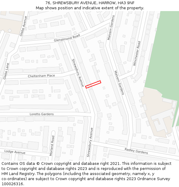 76, SHREWSBURY AVENUE, HARROW, HA3 9NF: Location map and indicative extent of plot
